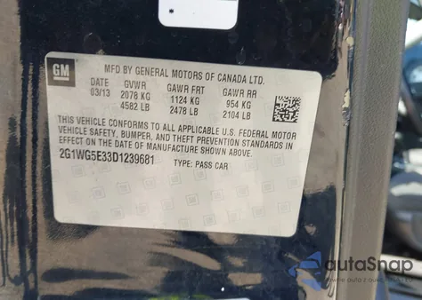 2013 Chevrolet Impala Lt z USA, uszkodzony, nr VIN 2G1WG5E33D1239681